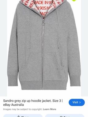 Sandro Light Grey Full-Zip Hoodie with Hood